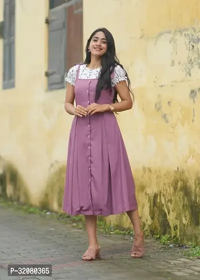 Stylish Lavender Rayon Dress With White Printed Top