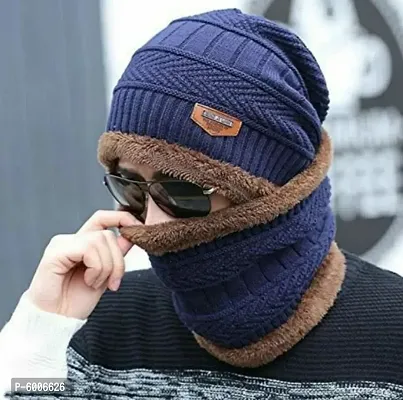 Fabulous Trendy Blue Woolen Fur Caps For Men-thumb0