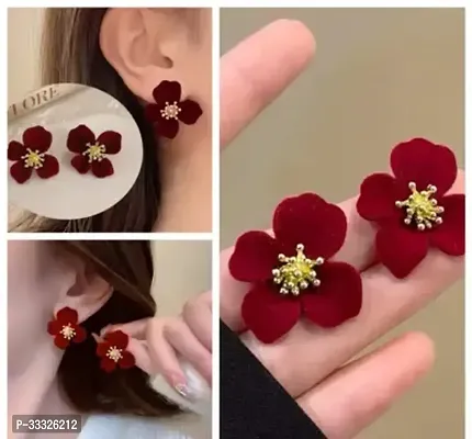 blingee velvet flower stud koran earing earrings for women girls fashion earring party casual trendy stylish fancy-thumb0