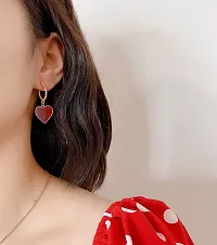 Maroon Latest Heart Crystal Korean Drop Hoop Earring For Women  Girls Fashion Earring Party Casual Korean Jewelry-thumb1