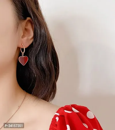 Maroon Latest Heart Crystal Korean Drop Hoop Earring For Women  Girls Fashion Earring Party Casual Korean Jewelry-thumb2