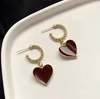 Maroon Latest Heart Crystal Korean Drop Hoop Earring For Women  Girls Fashion Earring Party Casual Korean Jewelry-thumb2