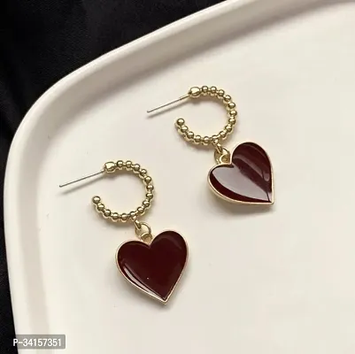 Maroon Latest Heart Crystal Korean Drop Hoop Earring For Women  Girls Fashion Earring Party Casual Korean Jewelry-thumb3