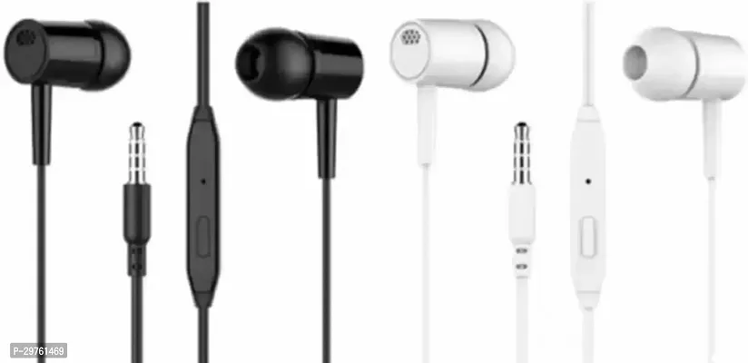 Stereo Bass In Ear Wired Earphones Headphones With Mic Wired Headset White Black In The Ear Pack Of 2