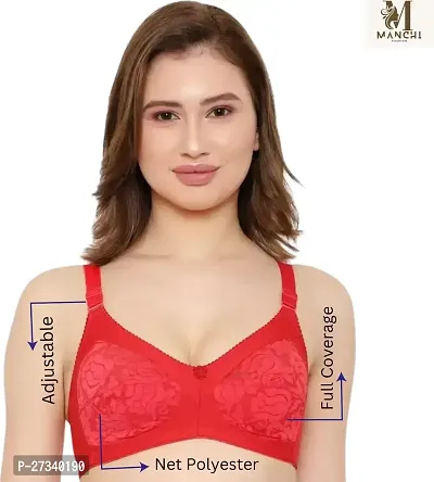 Stylish Red Cotton Blend Solid Bras For Women