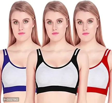 Stylish Multicoloured Cotton Blend Solid Bra For Women Pack Of 3-thumb0