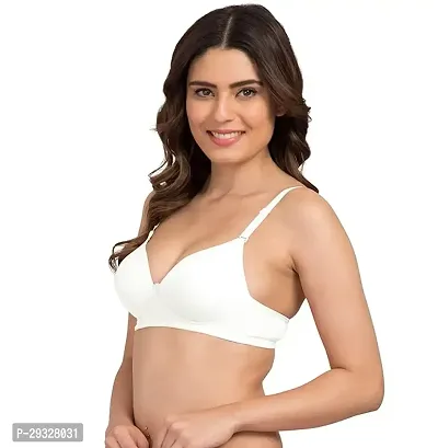 Stylish White Cotton Spandex Solid Bra For Women-thumb2