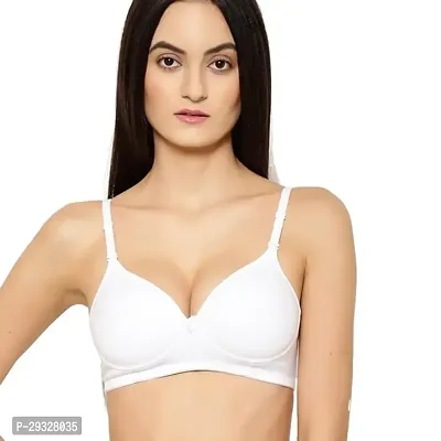 Stylish White Cotton Spandex Solid Bra For Women