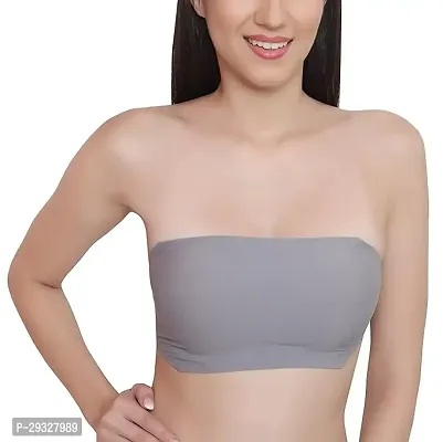 Stylish Grey Cotton Spandex Solid Bra For Women-thumb0