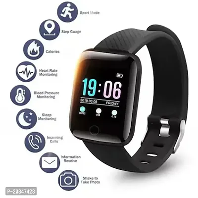 ID116 Bluetooth Fitness Smart Watch for Men and Women Activity Tracker (Black)-thumb0