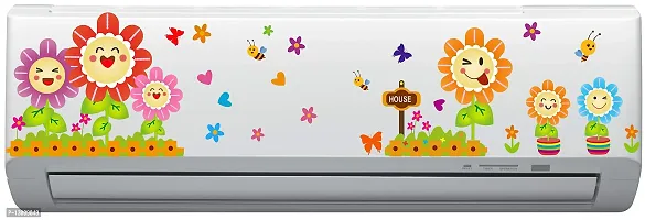 Smiling Flowers and butterflyDecorative AC - Air Conditioner - Sticker ( 21Cm X 91Cm )