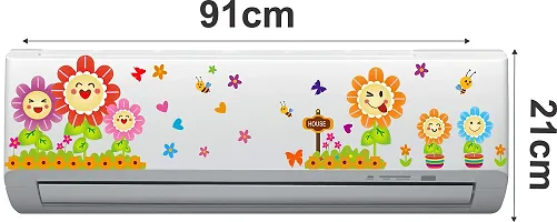 Smiling Flowers and butterflyDecorative AC - Air Conditioner - Sticker ( 21Cm X 91Cm )-thumb1