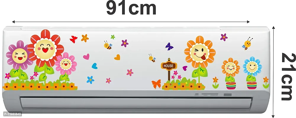 Smiling Flowers and butterflyDecorative AC - Air Conditioner - Sticker ( 21Cm X 91Cm )-thumb2