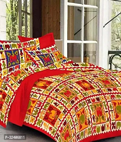 Beautiful Cotton Double Flat Printed 1 Bedsheet With 2 Pillowcovers For Bed-thumb0