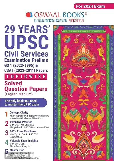 Oswaal 29 Years' UPSC Civil Services Examination Prelims GS 1 (2023-1995)  CSAT 2023-2011 Papers Topicwise Solved Question Papers English Medium (For 2024 Exam) Paperback ndash; 15 June 2023