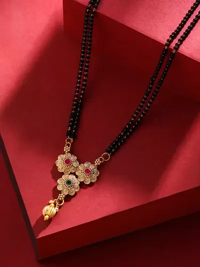 Gold Plated Black Beads Chain Mangalsutra for Women
