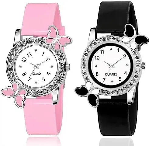 Corxil Analogue White Dial BF Pink and Black Watch for Women or Girls Watches (Combo of 2)