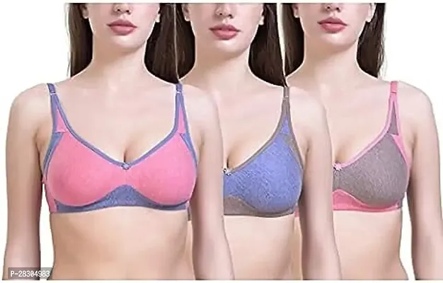 Set of 3  Women Full Coverage Cotton Bra Assorted Colour-thumb0