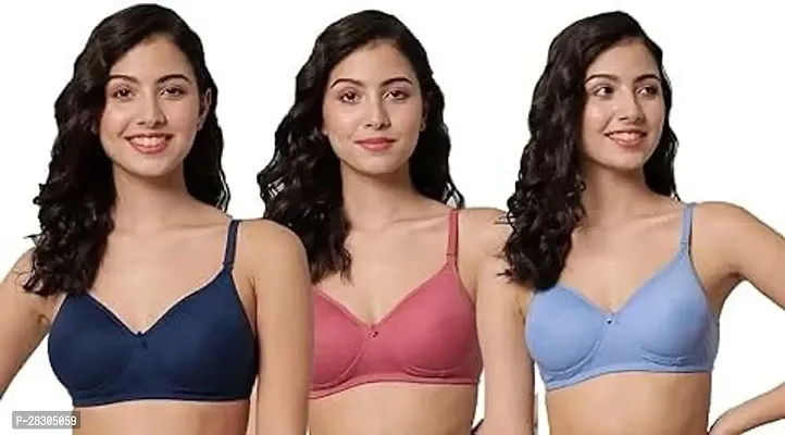 Set of 3 Women Full Coverage Cotton Bra Assorted Colour-thumb0