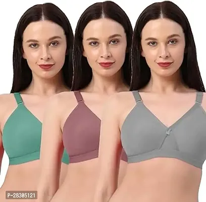 Set of 3 Women Full Coverage Cotton Bra Assorted Colour-thumb0