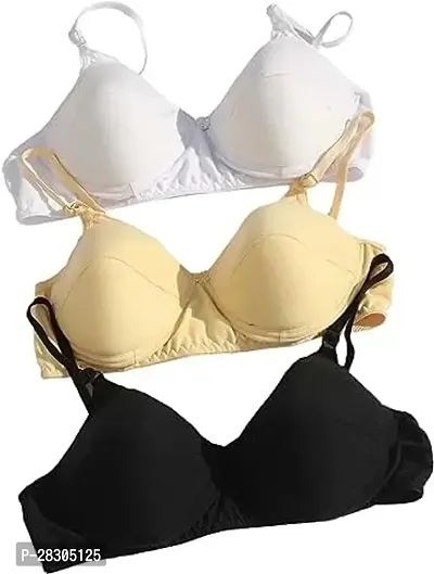 Set of 3 Women Full Coverage Cotton Bra Assorted Colour-thumb0