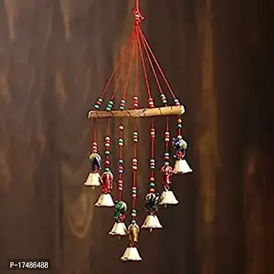 Handcrafted Decorative Seven Elephant Wall  Door  Window Hanging Bells Chimes Showpiece for Home Decor  Wall Decor  Pooja Room Temple  Diwali Gift  Corporate Gift(pack of 2)