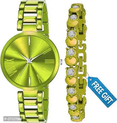 Stylish Green Metal Analog Watches With Bracelet For Women