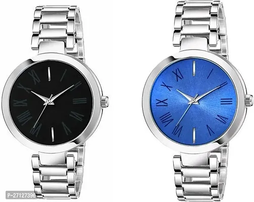 Stylish Silver Metal Analog Watches For Women Pack Of 2-thumb0