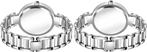 Stylish Silver Metal Analog Watches For Women Pack Of 2-thumb1