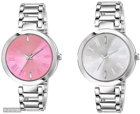 Stylish Silver Metal Analog Watches For Women Pack Of 2