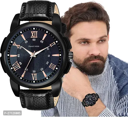 Stylish Black Leather Analog Watch For Men-thumb0