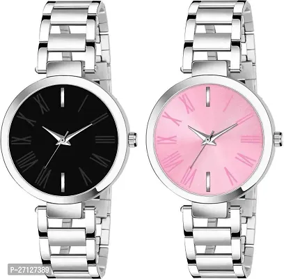 Stylish Silver Metal Analog Watches For Women Pack Of 2-thumb0