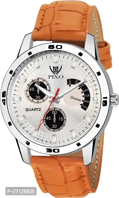 Stylish Silver Leather Analog Watch For Men