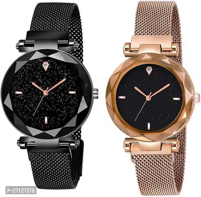 Stylish Multicoloured PU Analog Watches For Women Pack Of 2-thumb0