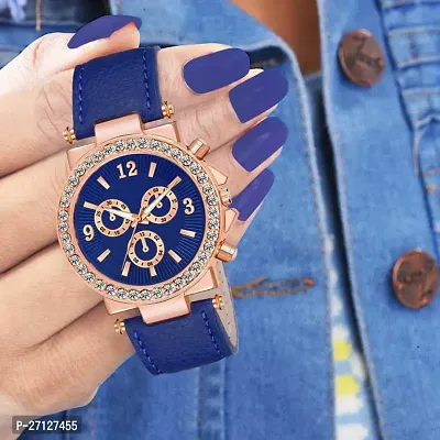 Stylish Blue Leather Analog Watch For Women-thumb0