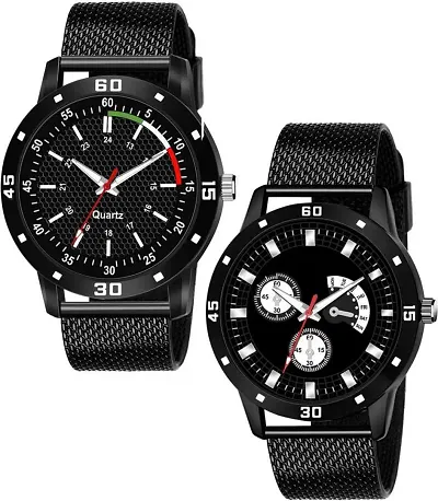 Stylish PU Analog Watches For Men Pack Of 2