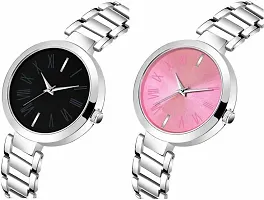 Stylish Silver Metal Analog Watches For Women Pack Of 2-thumb2