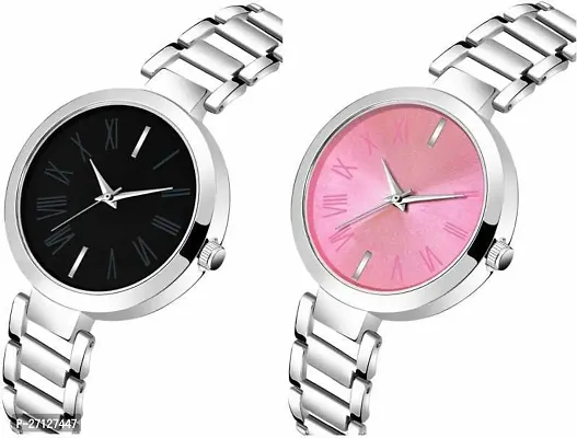 Stylish Silver Metal Analog Watches For Women Pack Of 2-thumb3