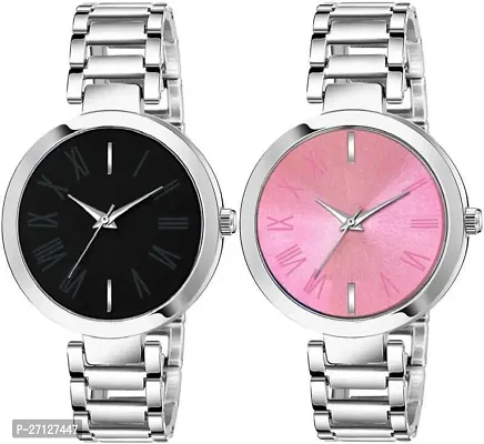 Stylish Silver Metal Analog Watches For Women Pack Of 2-thumb0