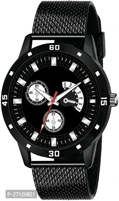 Stylish Black PU Analog Watch For Men