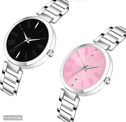 Stylish Silver Metal Analog Watches For Women Pack Of 2-thumb3