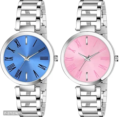 Stylish Silver Metal Analog Watches For Women Pack Of 2-thumb0
