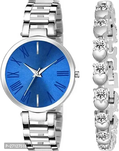 Stylish Silver Metal Analog Watches With Bracelet For Women-thumb0