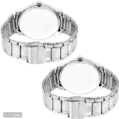 Stylish Silver Metal Analog Watches For Men Pack Of 2-thumb3