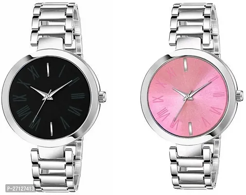 Stylish Silver Metal Analog Watches For Women Pack Of 2-thumb0