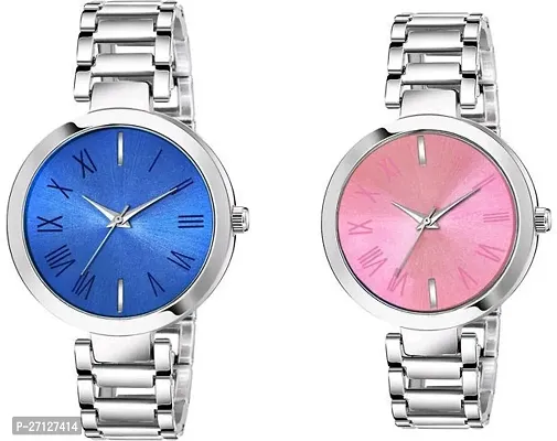 Stylish Silver Metal Analog Watches For Women Pack Of 2-thumb0