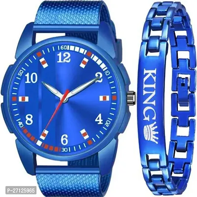 Stylish Blue PU Analog With Bracelet Pack Of 1