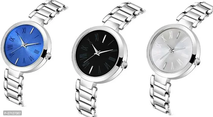 Stylish Silver Metal Analog Watches For Women Pack Of 3-thumb3