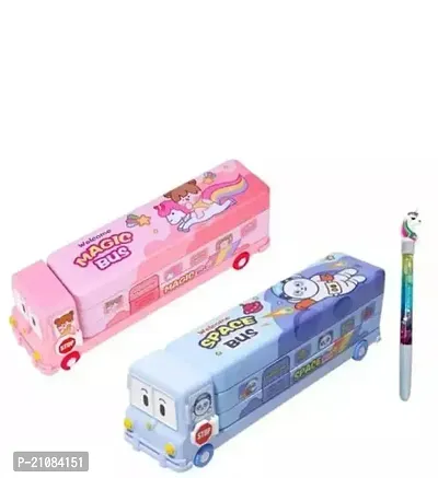 WISHKEY Bus Pencil Box For Kids With Movable Wheels, Pencil  Case for Kids Unicorn Art Metal Pencil Box - Box