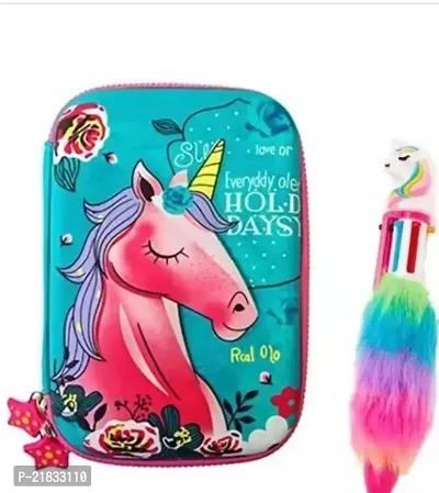 ARN UNICORN HARDTOP EVA PENCIL POUCH FOR MULTIPURPOSE USE AND FUR 6 IN 1 CUTE PEN , BEST PARTY GIFT FOR KIDS, BEST RETURN GIFT FOR KIDS
